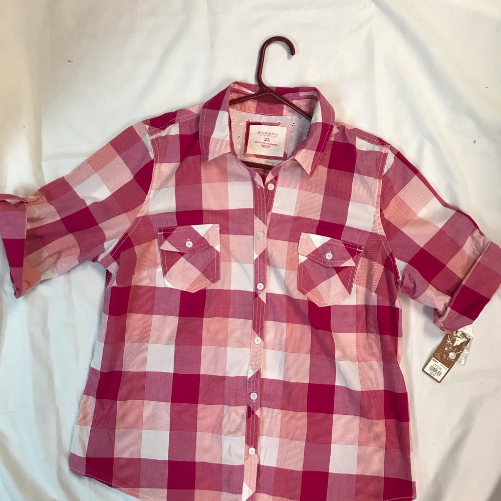 Pink plaid button up shirt